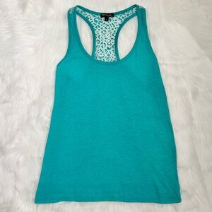 Inollie Teal Blue Leopard Print Back Racerback Tank Top